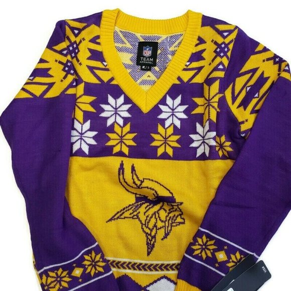 NFL Minnesota Vikings Womens Size Medium Christmas Party Ugly V Neck Sweater - Picture 2 of 6
